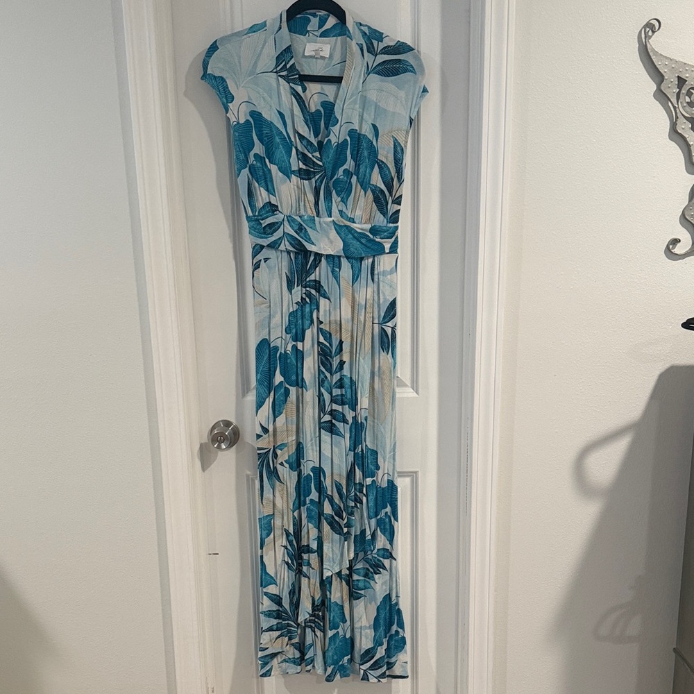 Soma Teal and Cream Leaf Print Maxi Dress